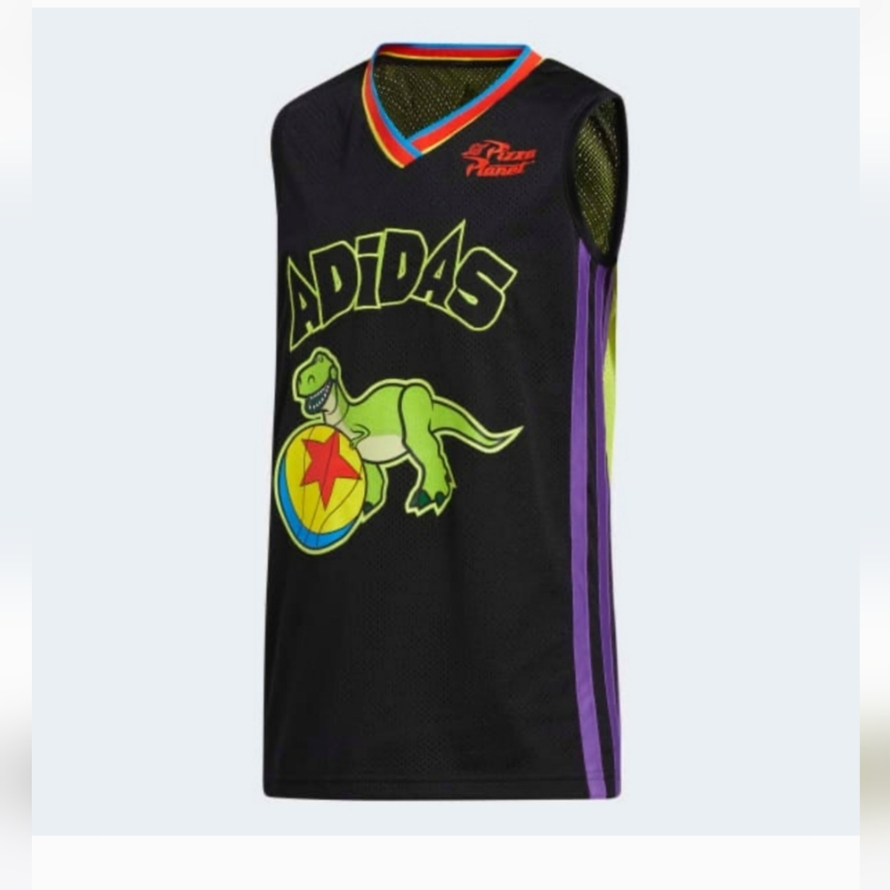 Pixar,Adidas,Disney,Toystory,Rex,Pizza Planet,Black Jersey UNISEX,